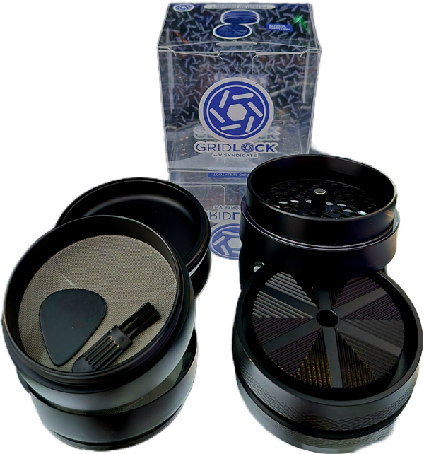 V-Syndicate Gridlock Metall Grinder/Pollinator BLACK 4 part, ø 72mm (Zahnlose Mahlfläche)