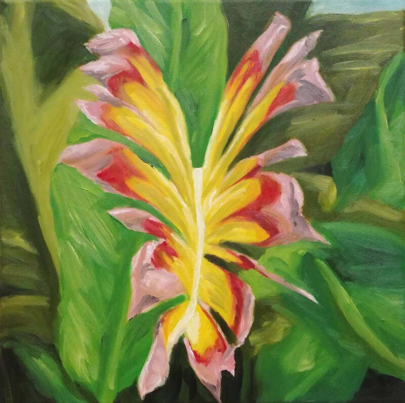 painting of a colorfull dried out plant leaf