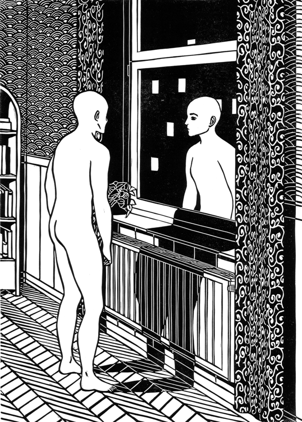 Schnitte 03 - Handmade Linoprint 35 x 50 cm Black & White