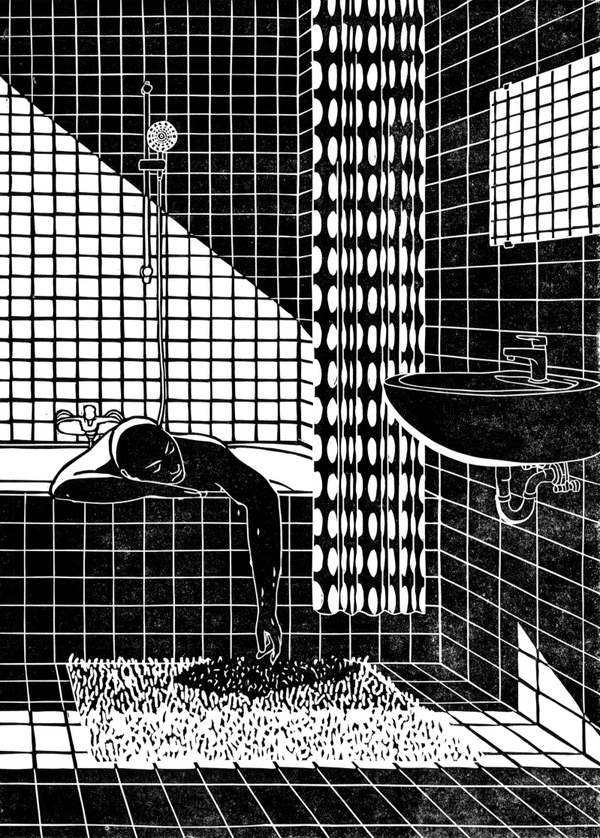 Schnitte 04 - Handmade Linoprint 35 x 50 cm Black & White