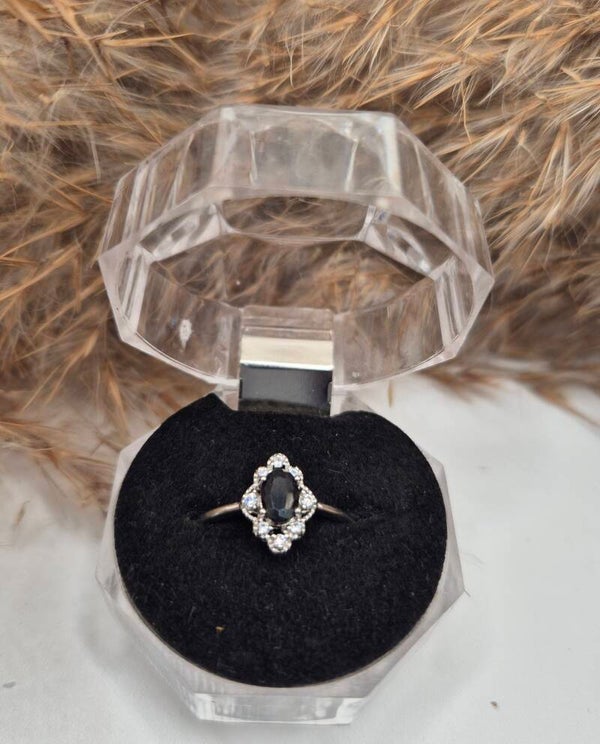 Schwarzer Obsidian Ring 925 Silber