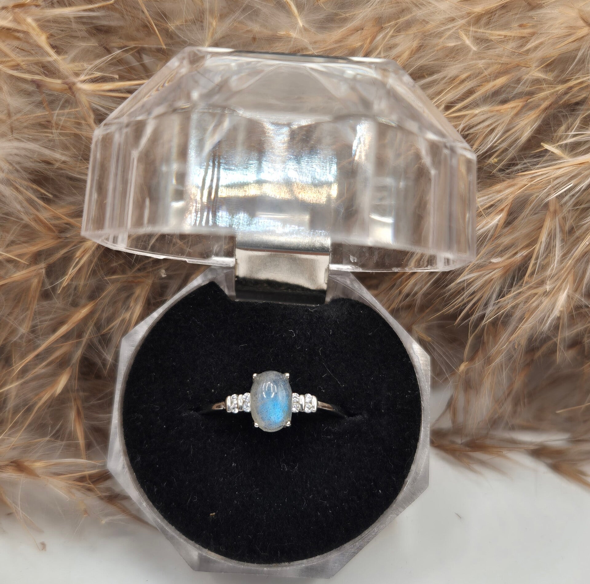 Weißer Mondstein Ring 925 Silber