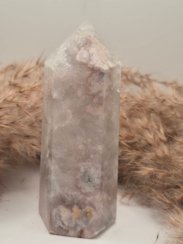 Blumenachat x Quarz Obelisk