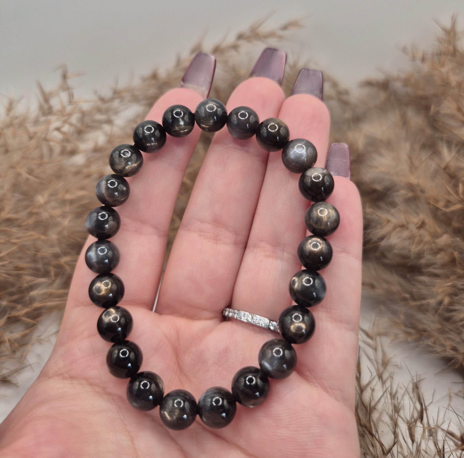 Schwarzes Mondstein Kugelarmband