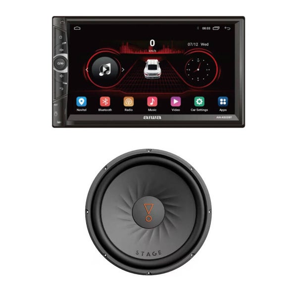 AM3KAUT Combo Sonido Total: Autoestéreo Touch 7” Aiwa + Subwoofer 12” JBL