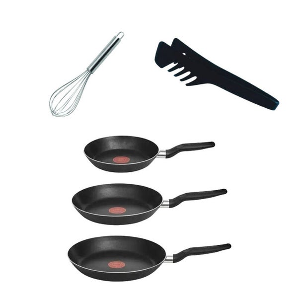 AM3KBATJU ComboutilJuego de Sartenes T-fal Vital Rojo + Pinzas para Pasta Passion + Batidor de Acero 12"