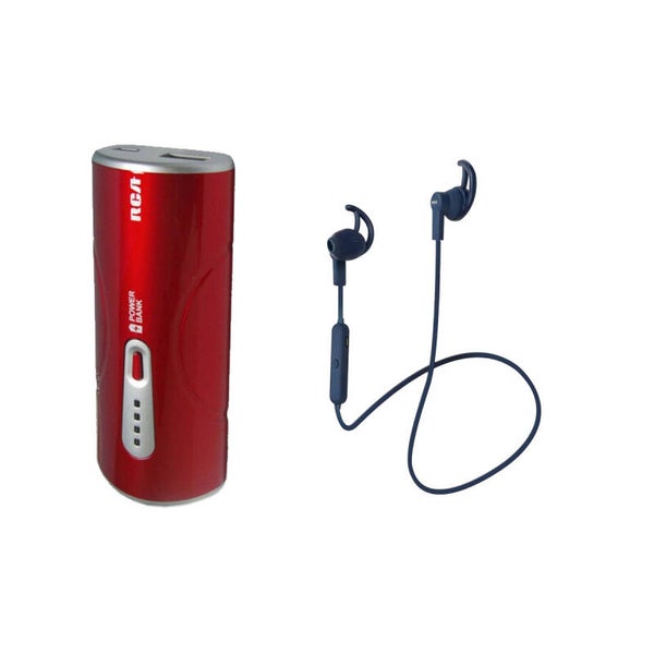 AM3KBAUD Combo Tecnología en Movimiento: Batería de Respaldo 5200 mAh Roja + Audífonos Bluetooth Negro RCA