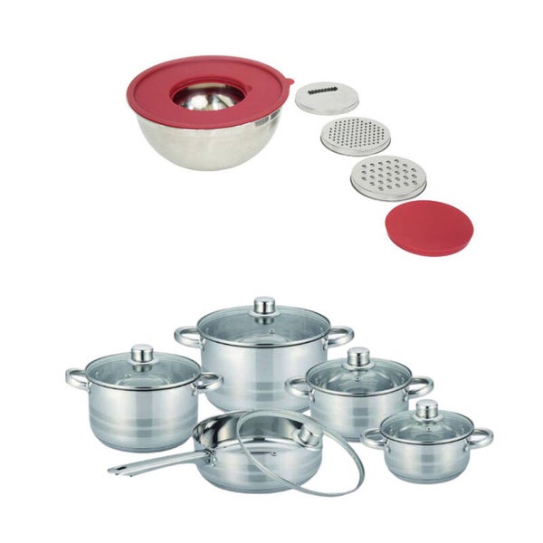 AM3KBOWBA Kit Alimenticio: Batería Liftor 10 Pzas Acero Inoxidable + Bowl Multifuncional 26cm