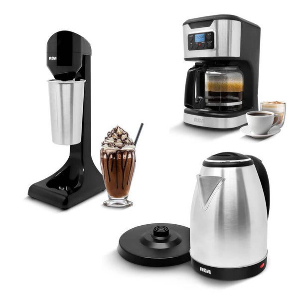AM3KCATE Combo Desayuno Completo: Máquina para Malteadas RCA + Cafetera Digital 12 Tazas + Tetera Eléctrica 2 L RCA