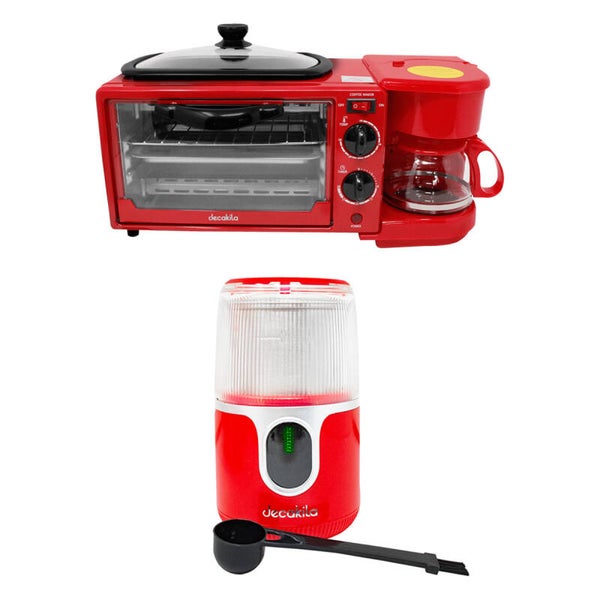 AM3KDESMOL Combo Desayuno Decakila: Estación Multifunción 3-en-1 + Molino de Café Inalámbrico Rojo