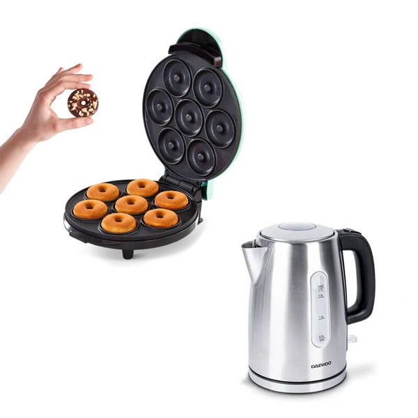 AM3KHERDO Combo Postres: Máquina de Donas + Hervidor Eléctrico Daewoo 1.7 L