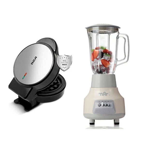 AM3KMILI Combo Desayuno Rápido: Mini Waflera Negra RCA + Licuadora Ecoblender 3 Vel MAN
