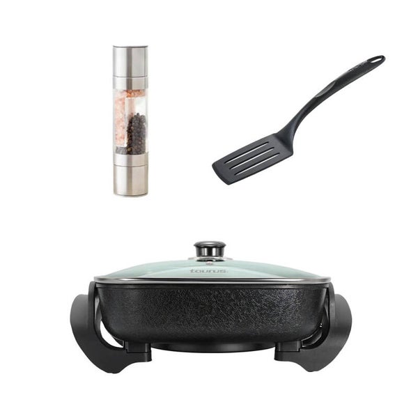 AM3KMOLG Especies: Sartén Eléctrico Odiseo + Molinillo de Doble Cabezal + Espátula T-fal Passion