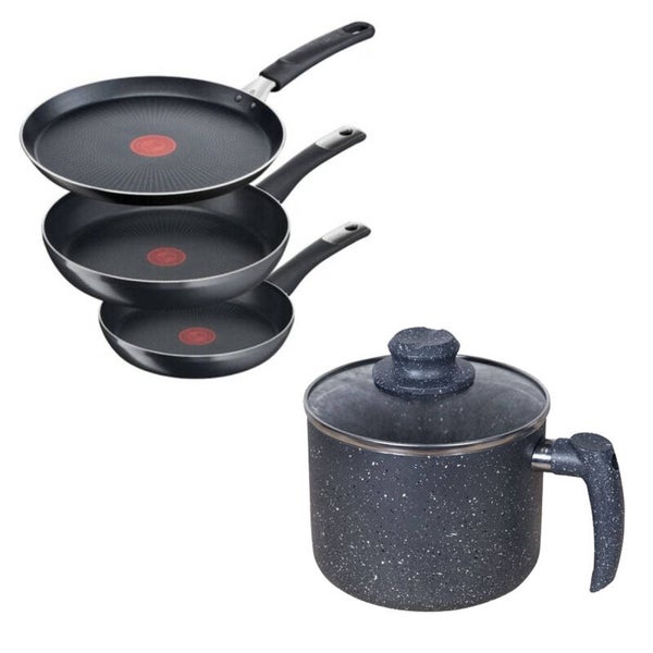 AM3KPOSAR Combo Cocina Antiadherente: Sartenes Hard Titanium Plus + Pocillo con Tapa 16 cm