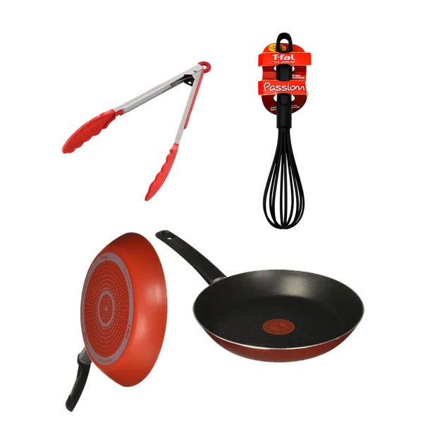 AM3KSABAPI Comboutensilios:Sartén T-fal Simply Titanium 30cm + Batidor Passion + Pinzas Rojas 30cm