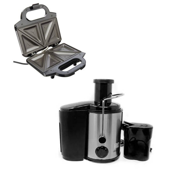 AM3KSANEX Combo Desayuno: Extractor de Jugos Acero + Sandwichera Ultracompact Inox