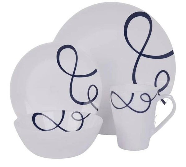 BALLET	Vajilla de vidrio opal 16 pzas líneas azules