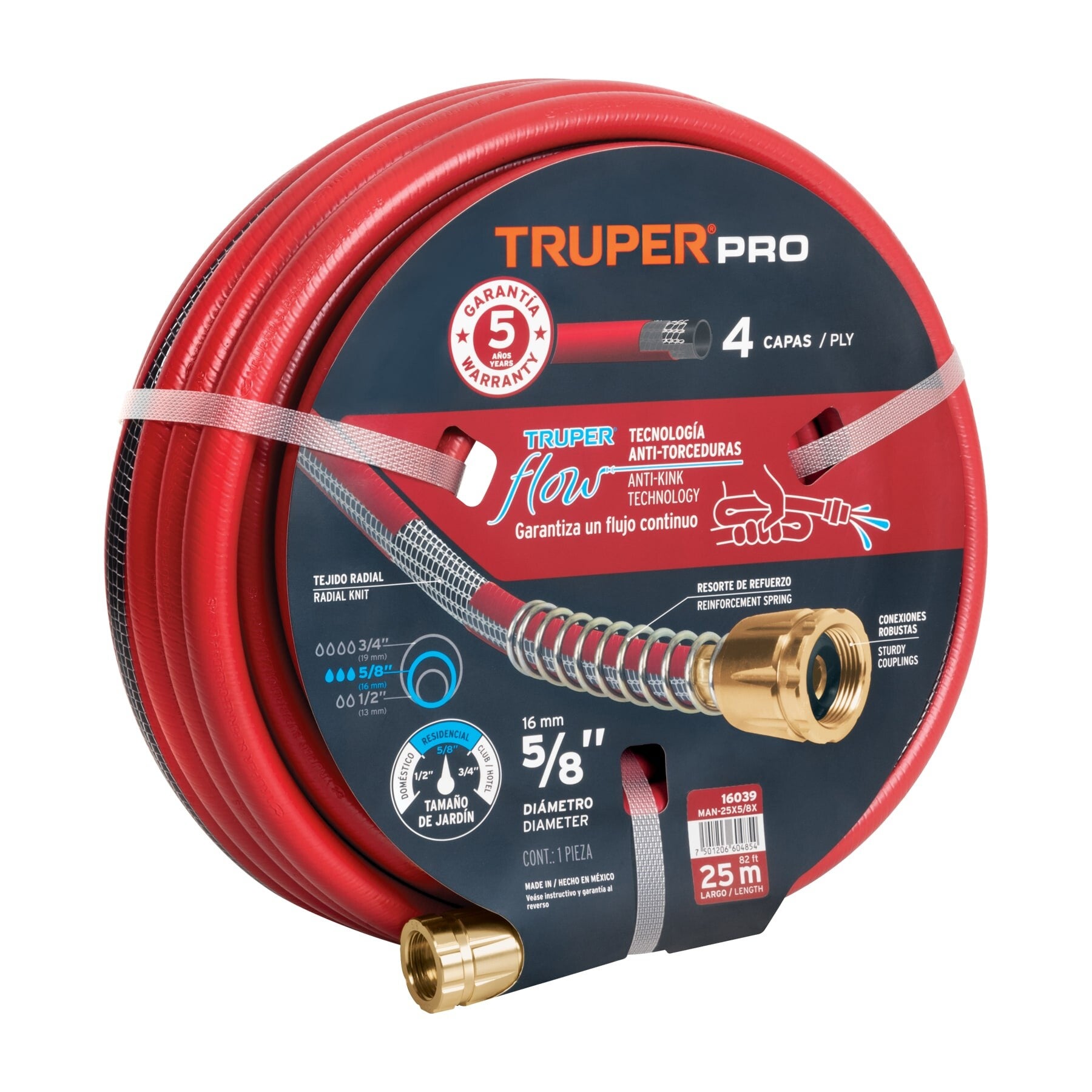 AM3K16039 Manguera 5/8' super reforzada 4 capas 25 m conexiones metal