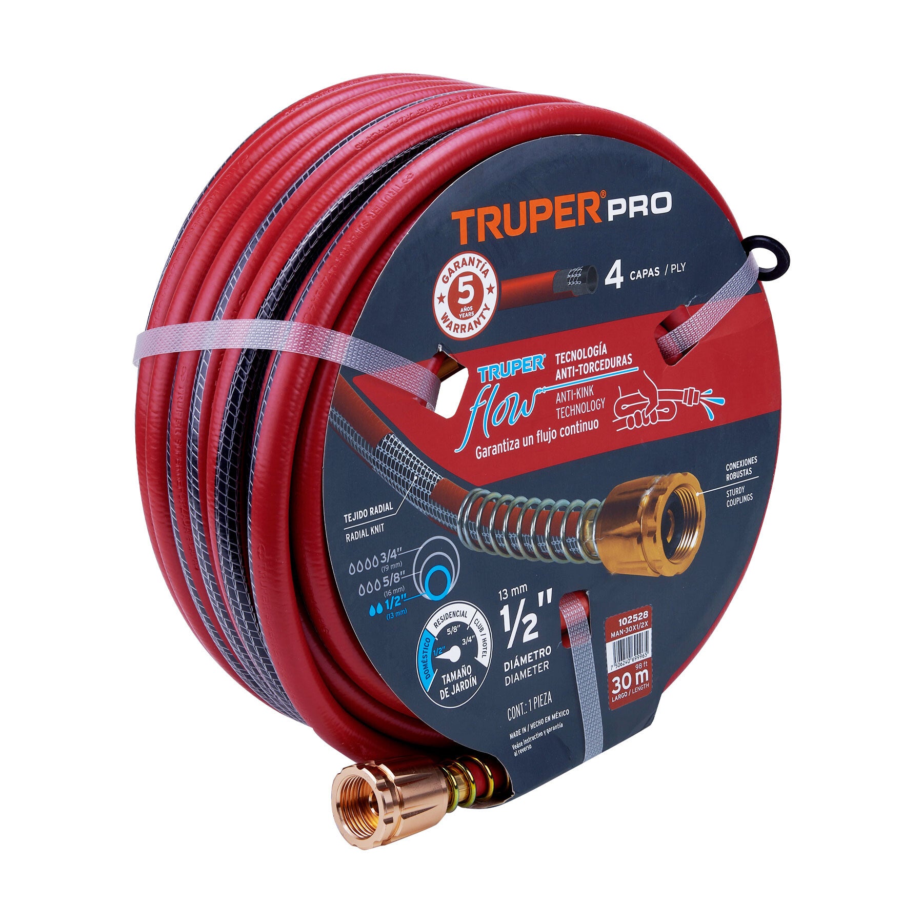 AM3K102528 Manguera 1/2' super reforzada 4 capas 30 m conexiones metal