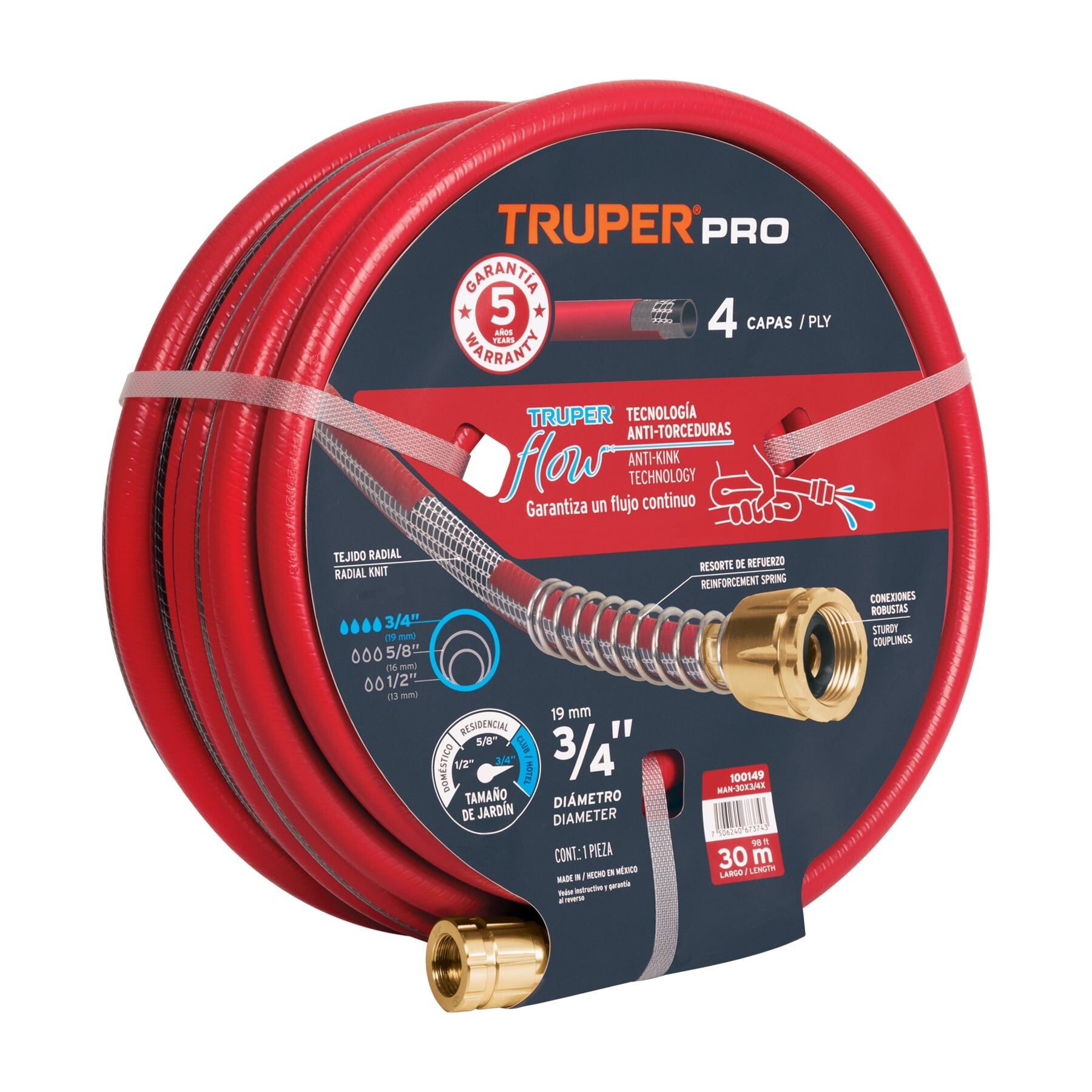 AM3K100149 Manguera 3/4' super reforzada 4 capas 30m conexiones metal