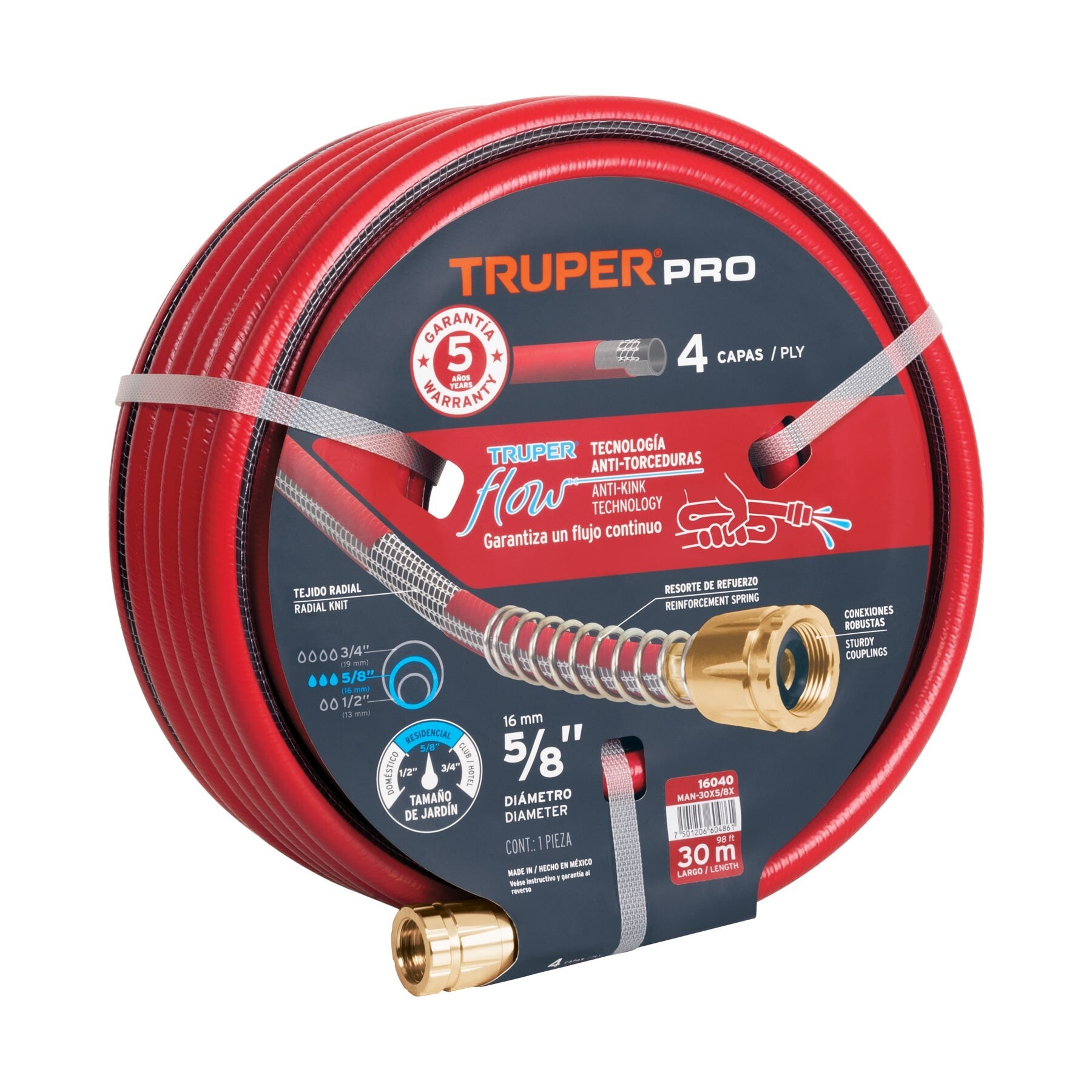 AM3K16040 Manguera 5/8' super reforzada 4 capas 30 m conexiones metal