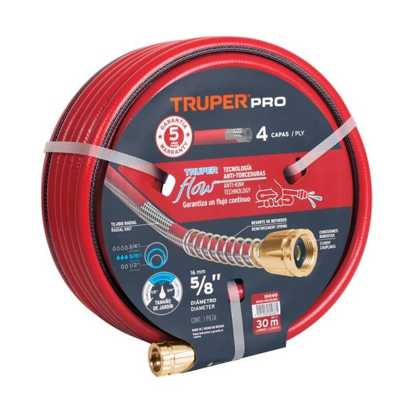 AM3K16040 Manguera 5/8' super reforzada 4 capas 30 m conexiones metal