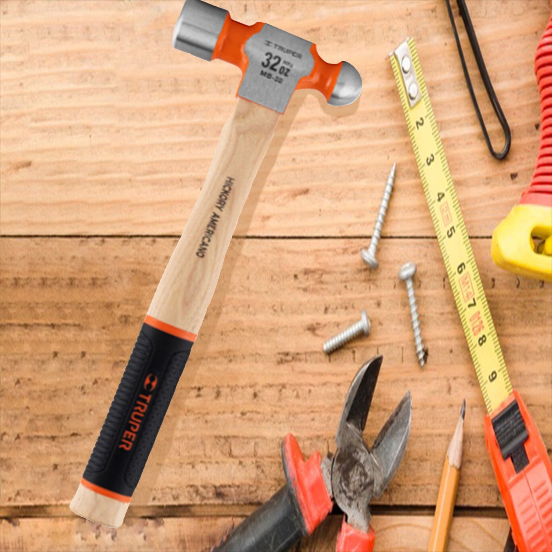 MARTILLO PULIDO DE BOLA 32 OZ MANGO HICKORY, TRUPER GRIP