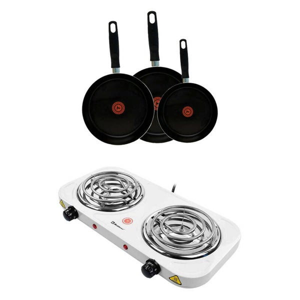 AM3KPASA Combo de freir: Parrilla Eléctrica Koblenz 2 Quemadores + Juego de Sartenes T-fal Vital (24, 26, 30 cm)