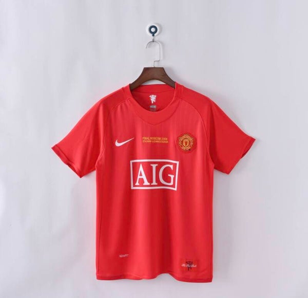 Manchester United 2007-2008 home jersey featuring special "Final Moscow 2008" embroidery