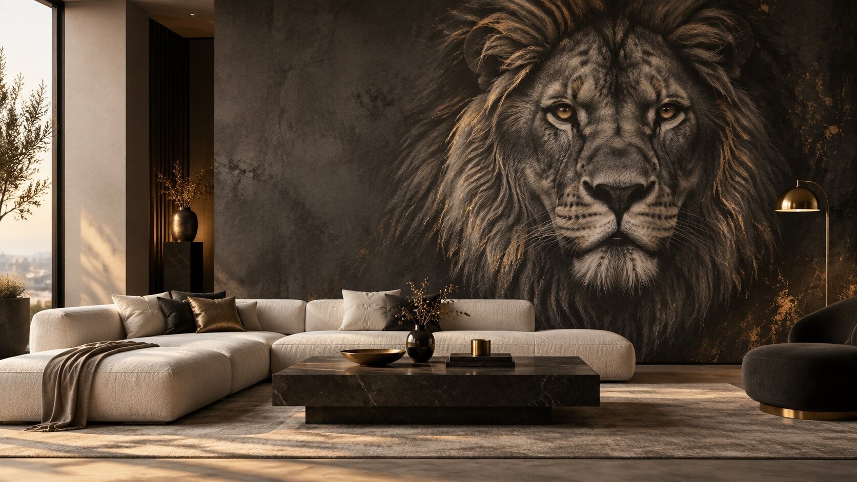 Inspiratiebeeld van een leeuwenmuurprint in een modern interieur