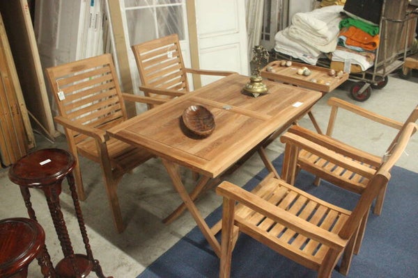 Teakhouten tuintafel Set met 4 stoelen met armleuning
