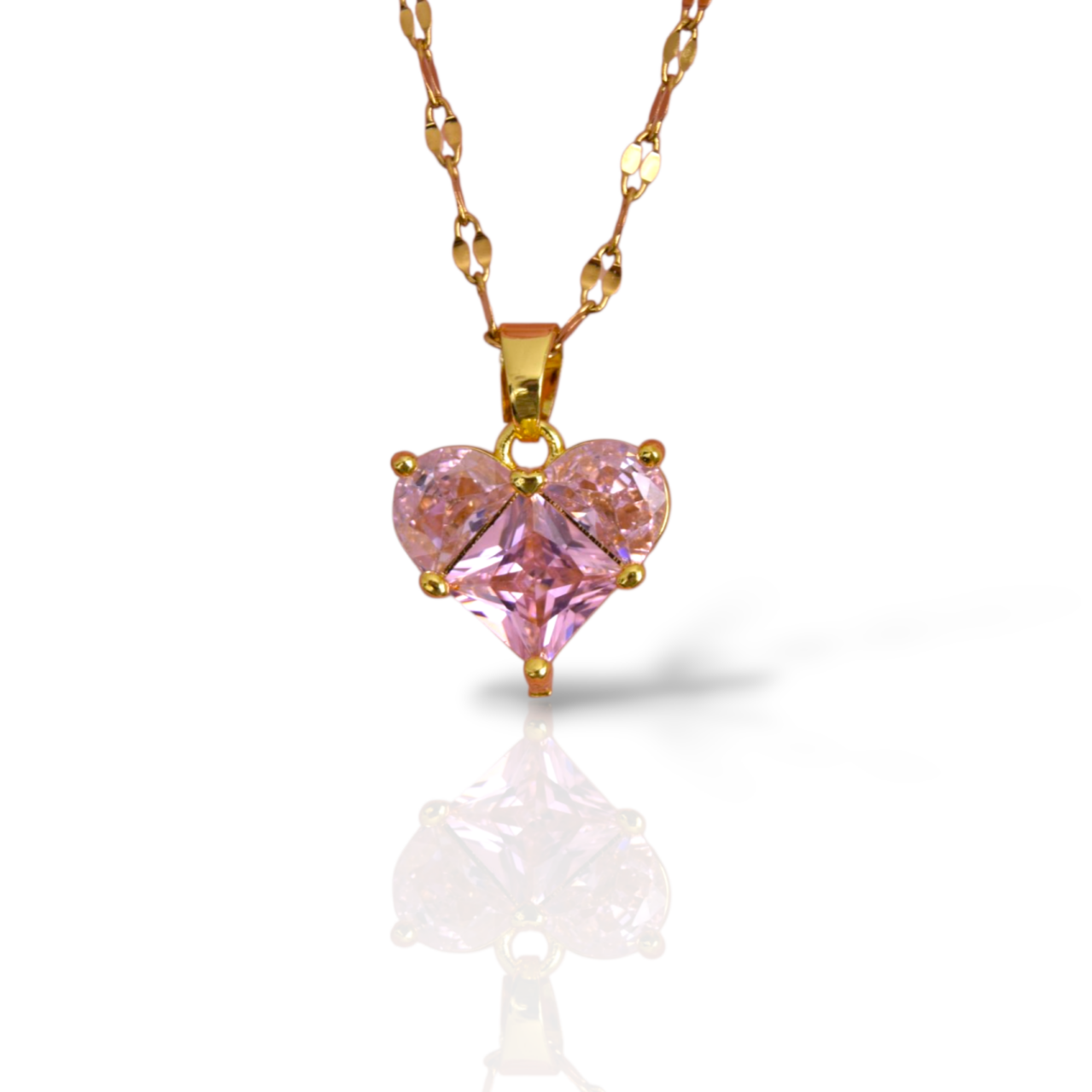 Pink Heart Gold Necklace