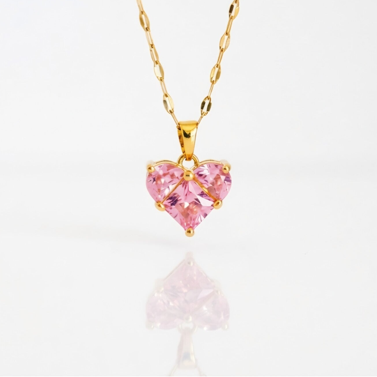 Pink Heart Gold Necklace