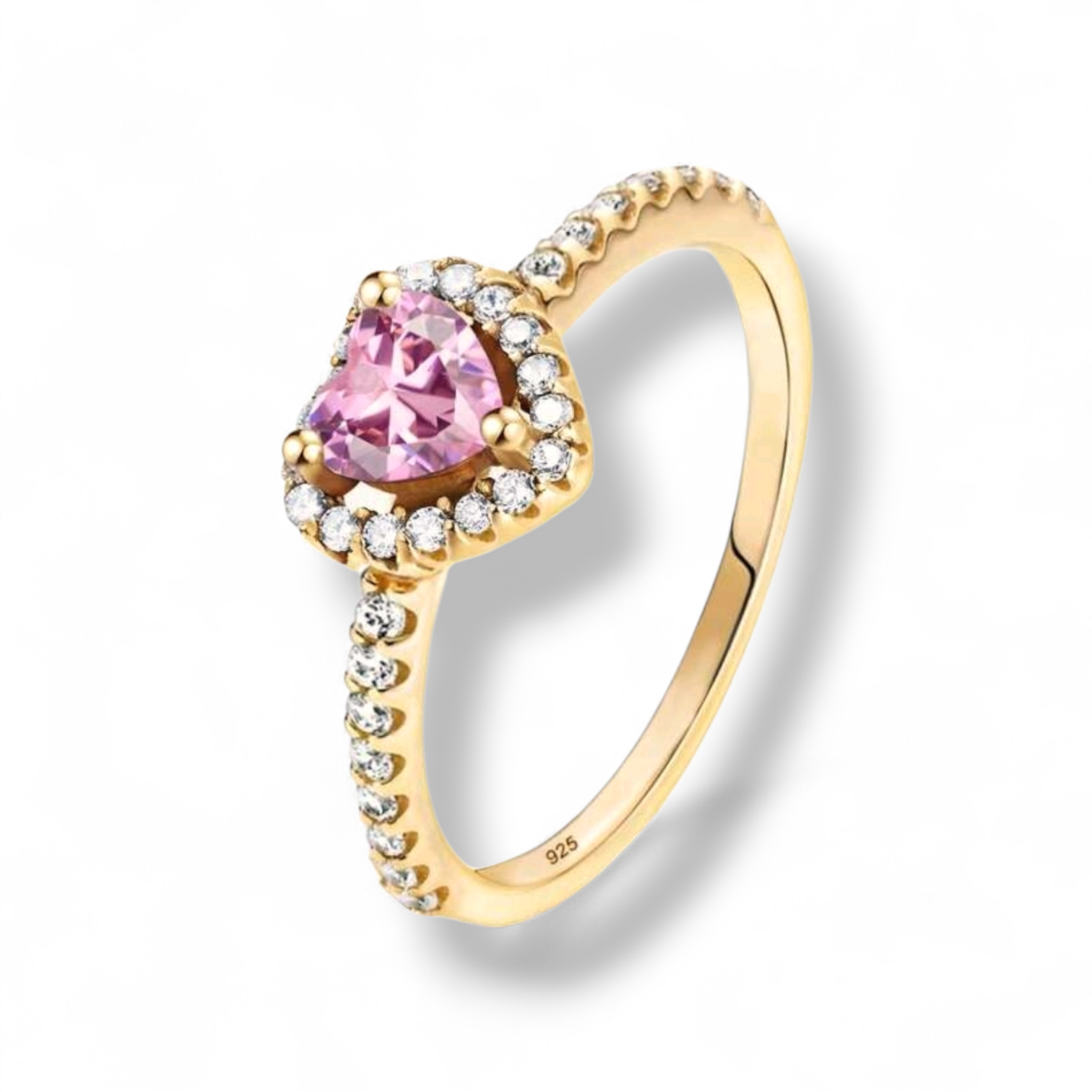 S925 Pink Heart Gold Ring