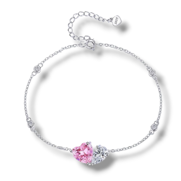 925 Pink Heart-Teardrop Bracelet