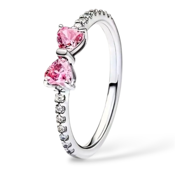 Pink Bow Silver Ring