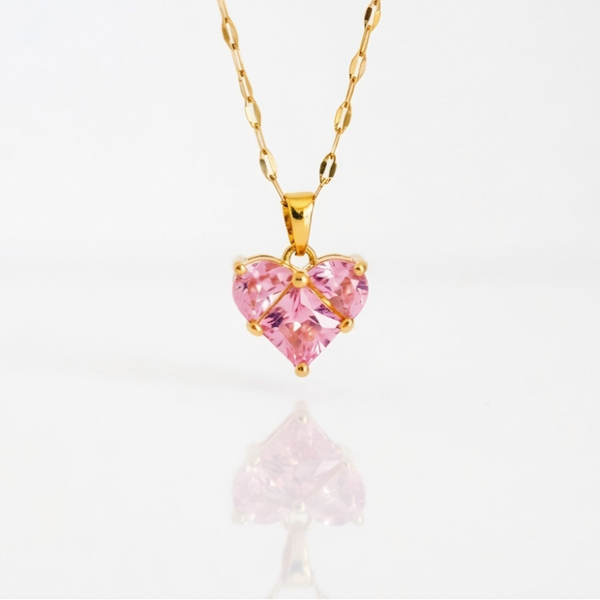 Pink Heart Gold Necklace