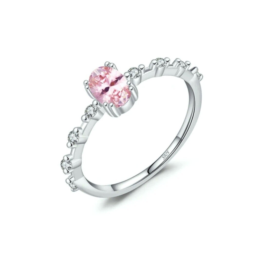 S925 Pink Oval Crown Ring