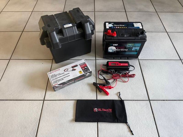 Sportline 73Ah inclusief accubak en NIEUWE ! UltimateSpeed accu oplader alleen icm aankoop van een fluistermotor
