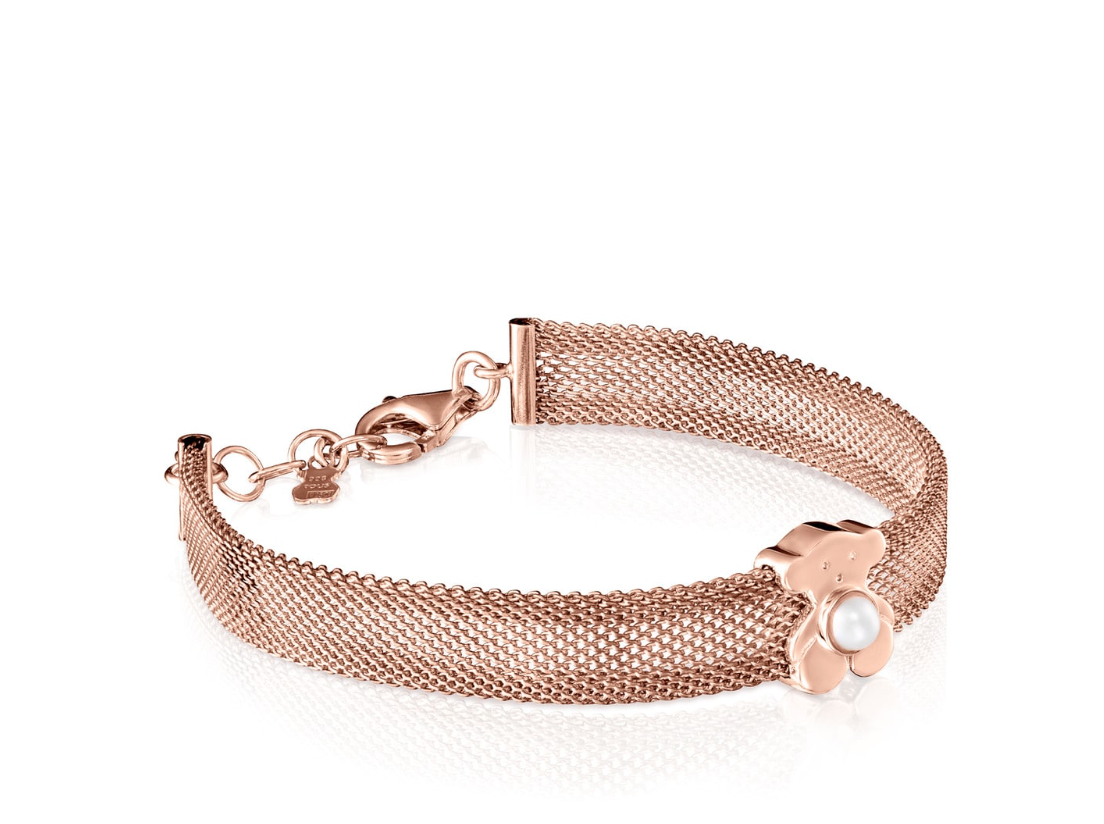 Pulsera ancha  rosado y plata vermeil rosa con perla Real Sisy