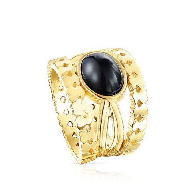 Anillo Straight de plata vermeil y ónix