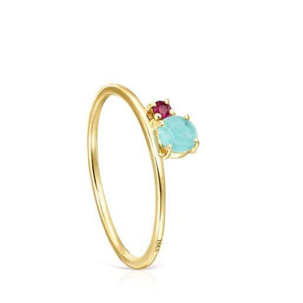 Anillo Tous de enchape de oro y piedras