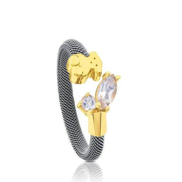 Anillo de acero y oro con topacio Eklat