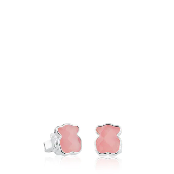 Pendientes TOUS Color en plata de primera ley y cuarzo rosa facetado.