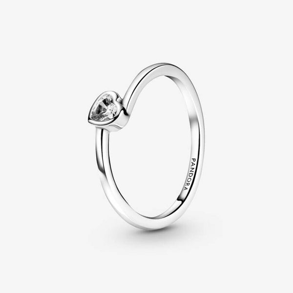 Clear Tilted Heart Solitaire Ring