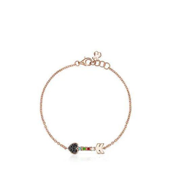Pulsera San Valentín flecha de Plata Vermeil rosa y Gemas