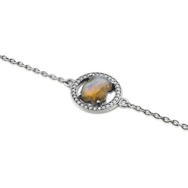 Pulsera de plata pavonada con labradorita