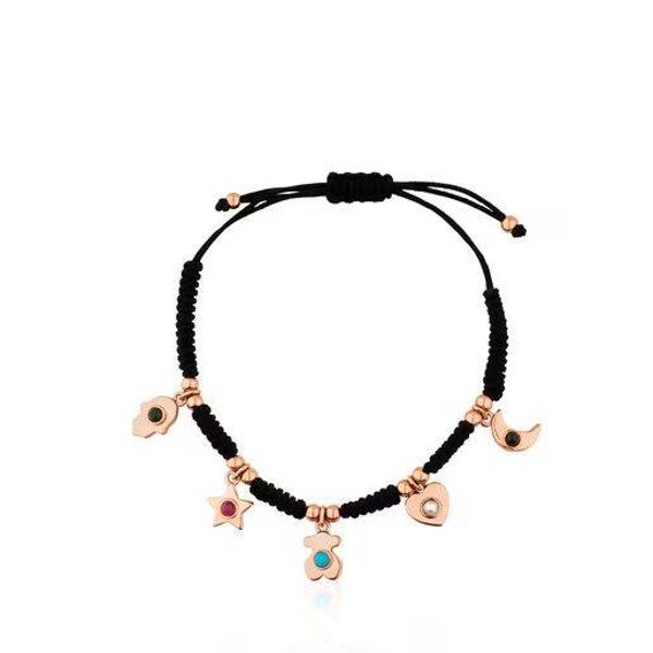 Pulsera Super Power de Plata Vermeil rosa y Cordón con Gemas