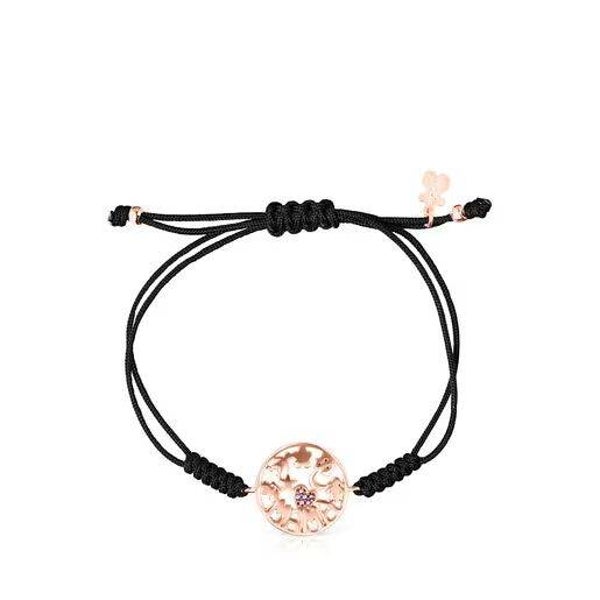 Pulsera TOUS Mama de Plata Vermeil rosa con Rubí y Cordón negro
