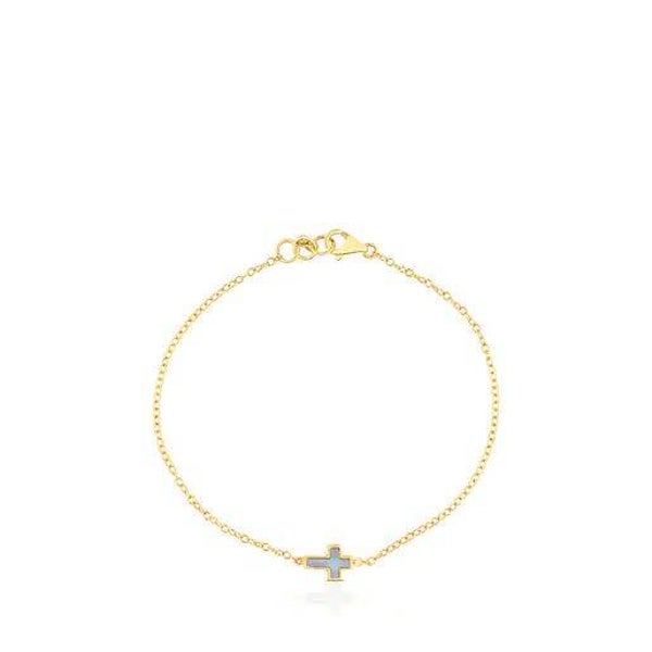 Pulsera cruz de oro y nácar XXS